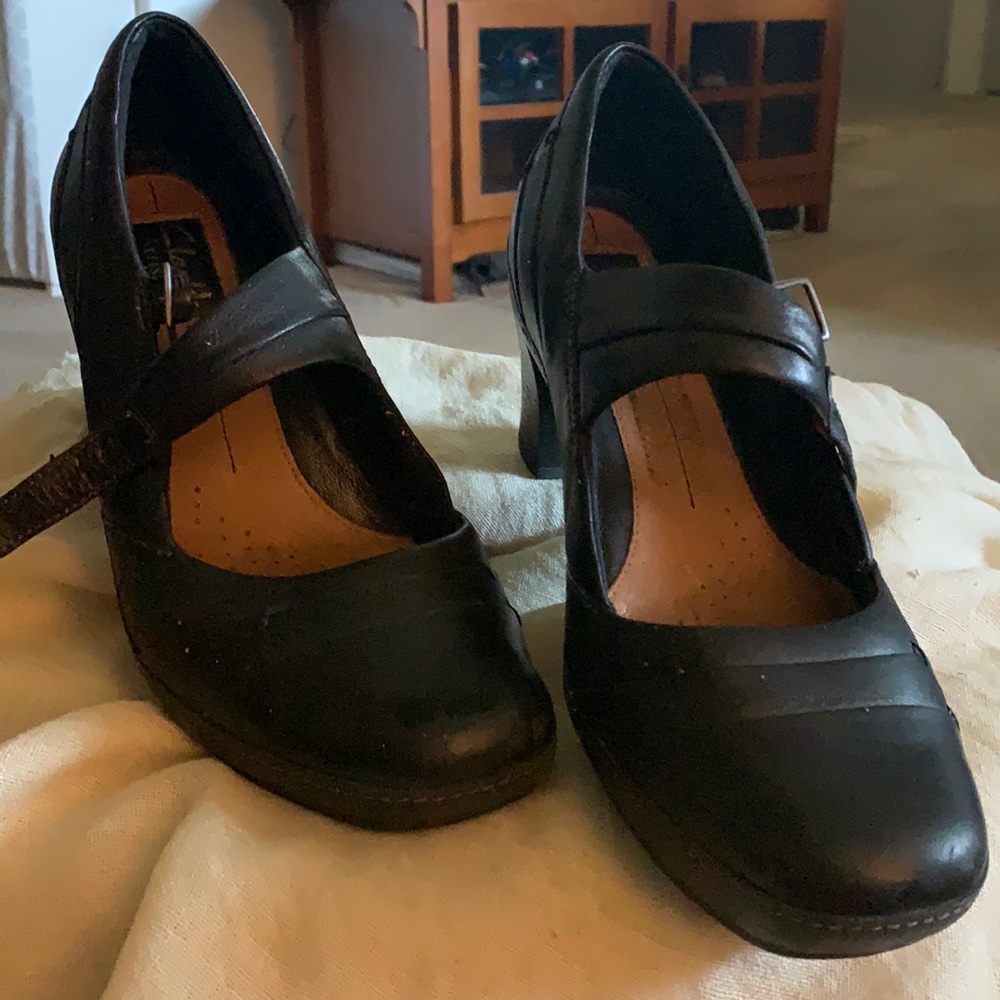 Clarks Mary Janes with 2 inch heel